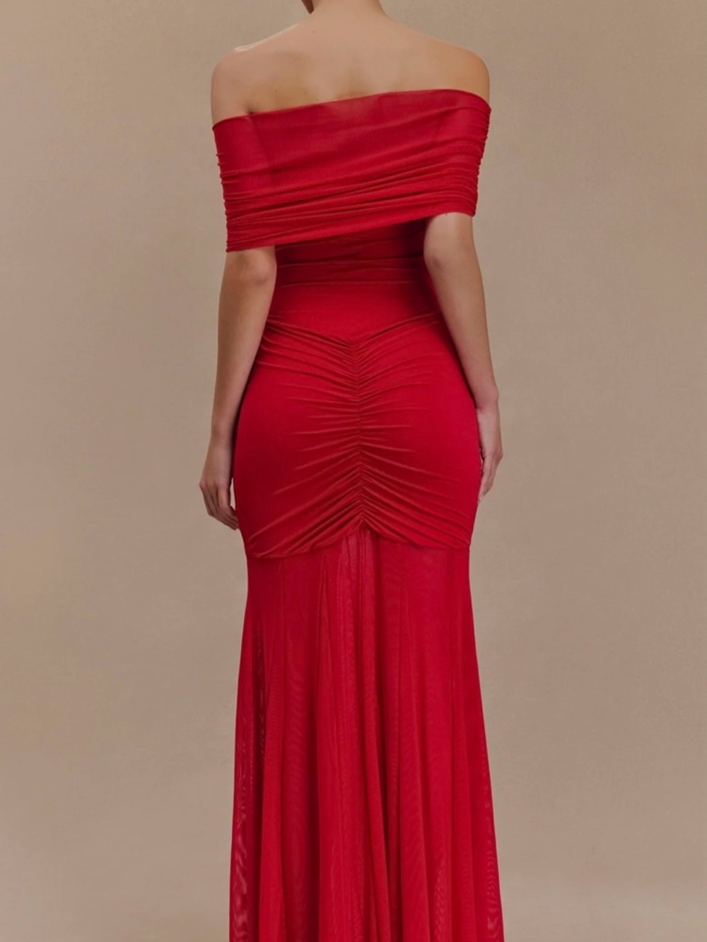 Meshki Caspian Slinky and Mesh Ruched Off-shoulder Maxi Dress - Picture 2 of 10
